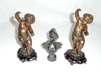 Lot 106 - Two spelter putto figures and a bronze nouveau bust