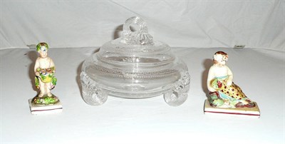 Lot 107 - Victorian engraved glass bowl and cover with engraved diamond registration mark and two...