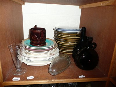 Lot 115 - Quantity of commemorative china, Ridgeway plates, Pratt ware plates etc on a shelf