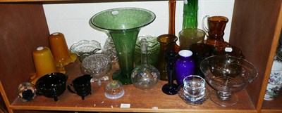 Lot 117 - A quantity of coloured Art Glass including poppy vase, flared vase, cased glass and a pair of...