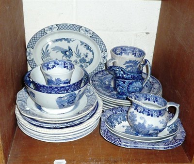 Lot 120 - Collection of blue and white pottery plates, jugs, bowl, mugs, etc