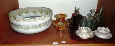 Lot 125 - A quantity of ceramics, cranberry glass scent bottle, other glass bottles, Rockingham cup and...