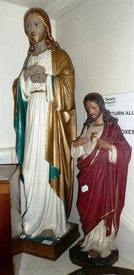 Lot 129 - Painted figure of Jesus inscribed "In Mem Stanley Roberts July 31 1918" and another figure of Jesus