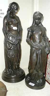 Lot 131 - Patinated resin figure of a young woman in medieval dress and another "Marguerite" after Terry (2)