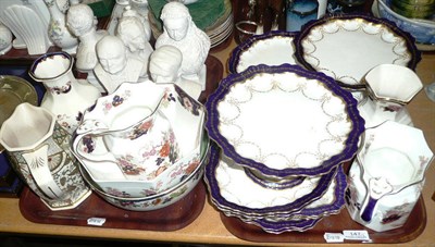 Lot 147 - Two trays including Wedgwood, Masonsware, small busts, Adderleys dessert service, etc