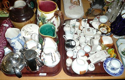 Lot 152 - Two trays of decorative ceramics, including crested china, majolica, Denby stoneware etc