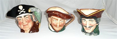 Lot 153 - Three Royal Doulton large character jugs - 'Dick Turpin' (a.f.), 'Long John Silver' and 'Drake'