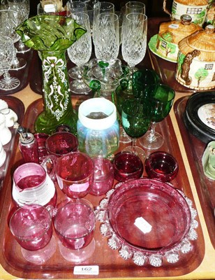 Lot 162 - A tray of coloured glass, including Victorian cranberry