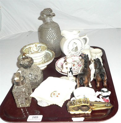 Lot 165 - Tray of decorative ceramics and glass, including scent bottles, crested china etc