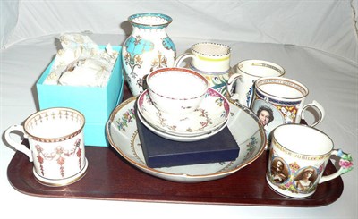 Lot 166 - Tray of decorative ceramics, including English porcelain tea bowl and two saucers,...