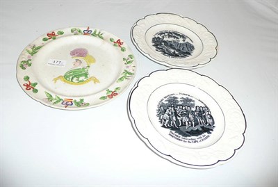 Lot 177 - Pair of 19th century transfer printed plates and a 19th century plate Queen Caroline