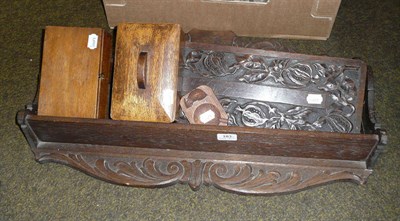 Lot 183 - Mouseman ashtray, carved oak rack, carved oak stand and two oak boxes