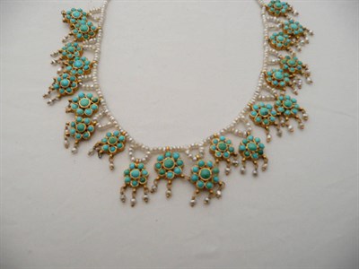 Lot 222 - A turquoise and seed pearl necklace