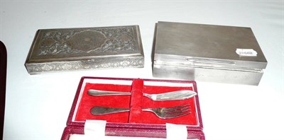 Lot 242 - Cigarette box, North African/Indian white metal box, Chinese silver metal belt, medallion and a...