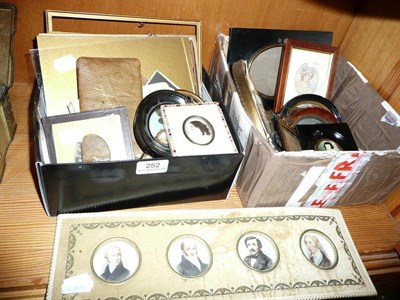 Lot 252 - Two boxes of picture frames, portrait miniatures and old prints