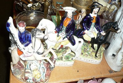 Lot 301 - Two titled Staffordshire groups "Dick Turpin" and "Tom King and another Staffordshire group (3)