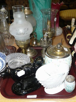 Lot 307 - A cow creamer, Copeland nautilus spoon warmer and various lamps, etc and a box of modern...