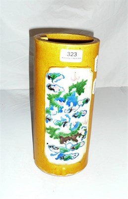 Lot 323 - 19th century Chinese cylinder vase moulded as a scroll