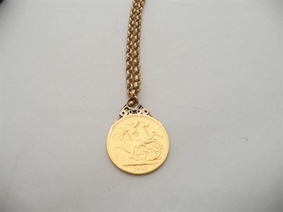 Lot 350 - A 1902 £2 coin soldered pendant on a belcher link chain, 43.7g approx.