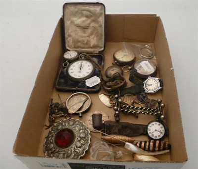 Lot 370 - Two gents wristwatches, large size brooch, stick pins, knife rests, etc