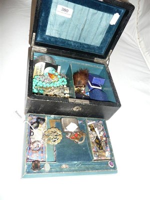 Lot 380 - Box of jewellery, including a 9ct gold signet ring, a silver vesta, silver bangle and assorted...