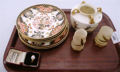 Lot 397 - A tray including Royal Crown Derby, three Royal Worcester vases, Beswick otter and a diamond...