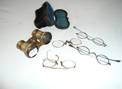 Lot 405 - Mother-of-pearl opera glasses and four pairs of cased spectacles