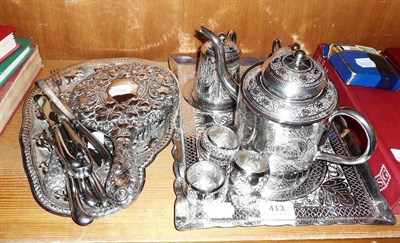 Lot 413 - Celonese tea set on tray and a Celonese tray and a quantity of small silver including napkin rings