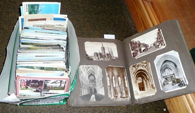 Lot 415 - A collection of mixed postcards including topography in an album and box