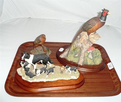 Lot 427 - Border Fine Arts sheep dog with puppies and Border Fine Arts robin perched on broken plant pot...