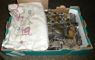 Lot 428 - Collection of horse brasses and a table cloth