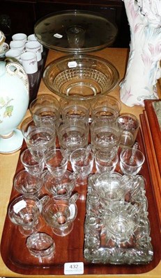 Lot 432 - A nineteenth century tazza, cut glass bowl and a tray of glassware