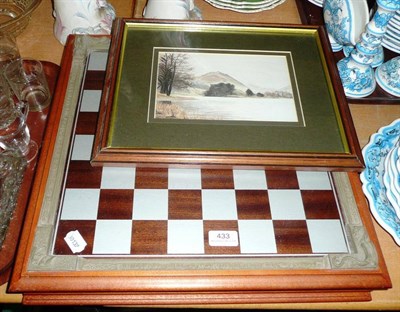 Lot 433 - Chess board with 'Fantasy of the Crystal' figures and a print