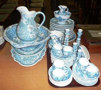 Lot 436 - Continental blue painted table wares and dressing table items