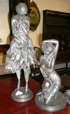 Lot 445 - Patinated resin figure of a semi-nude woman and another of a semi-nude kneeling dancer (2)