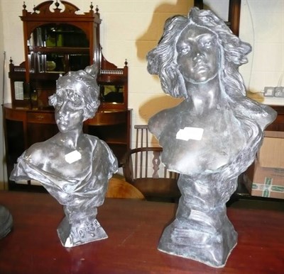 Lot 446 - Patinated resin bust "Lucrece" after E Villanis and another bust after Goyeay (2)