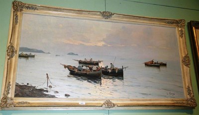 Lot 460 - Oil on canvas - Mediterranean fishing boats