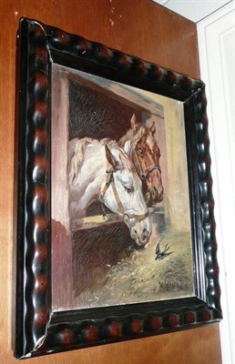 Lot 490 - Framed oil of horses, signed W Velton