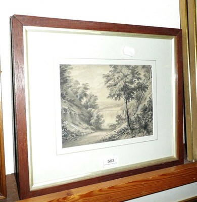 Lot 503 - Three grisaille watercolours of waterfalls in landscapes