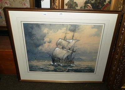 Lot 510 - Robert Leslie Howey, Sailing Vessel off Whitby, watercolour and pastel