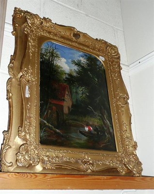 Lot 516 - After J B Ladbrooke, River Scene with Angler beside a Mill, oil on canvas, in decorative gilt frame