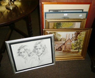 Lot 531 - Two oils, pencil sketches and a print (5)