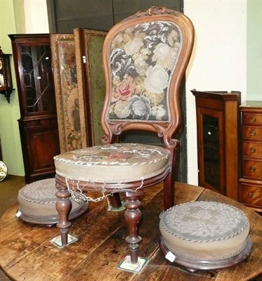 Lot 574 - Victorian mahogany nursing chair with beadwork upholstery and two beadwork footstools