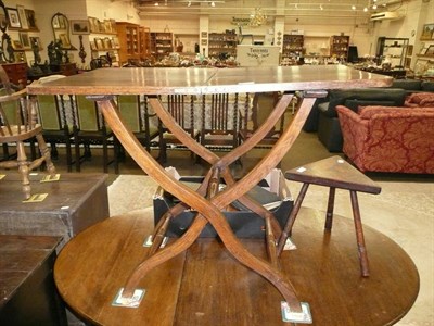 Lot 586 - An oak coaching table, Victorian stool and a quantity of miscellaneous