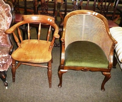 Lot 625 - Captain's chair and a caned bergere chair