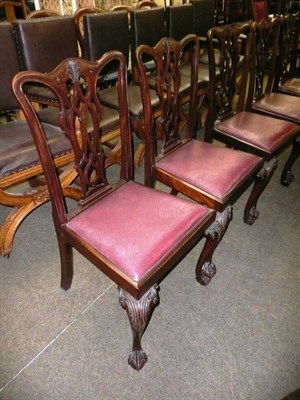 Lot 627 - Set of five mahogany dining chairs with ball and claw feet