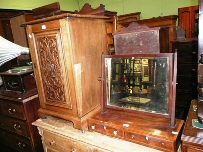 Lot 649 - Mahogany toilet mirror and an oak pot cupboard