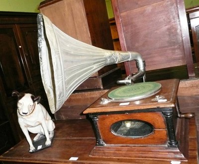 Lot 651 - A horn gramophone with reproduction figure of Nipper