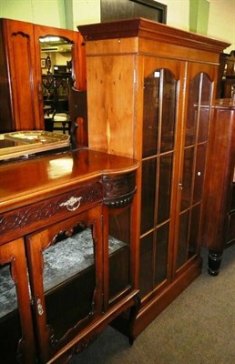 Lot 659 - Glazed yew display cabinet and the base of a display cabinet (2)