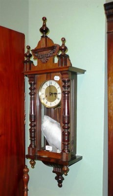 Lot 665 - Small walnut wall clock and a brass warming pan